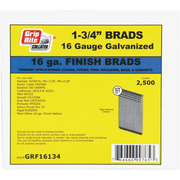 Grip-Rite 16-Gauge Galvanized Straight Finish Nail, 1-3/4 In. (2500 Ct.)