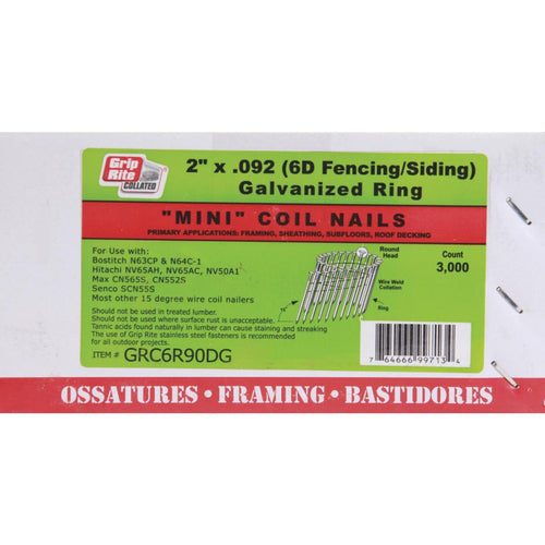 Grip-Rite 15 Degree Wire Weld Galvanized Coil Siding Nail, 2 In. x .092 In. (3000 Ct.)